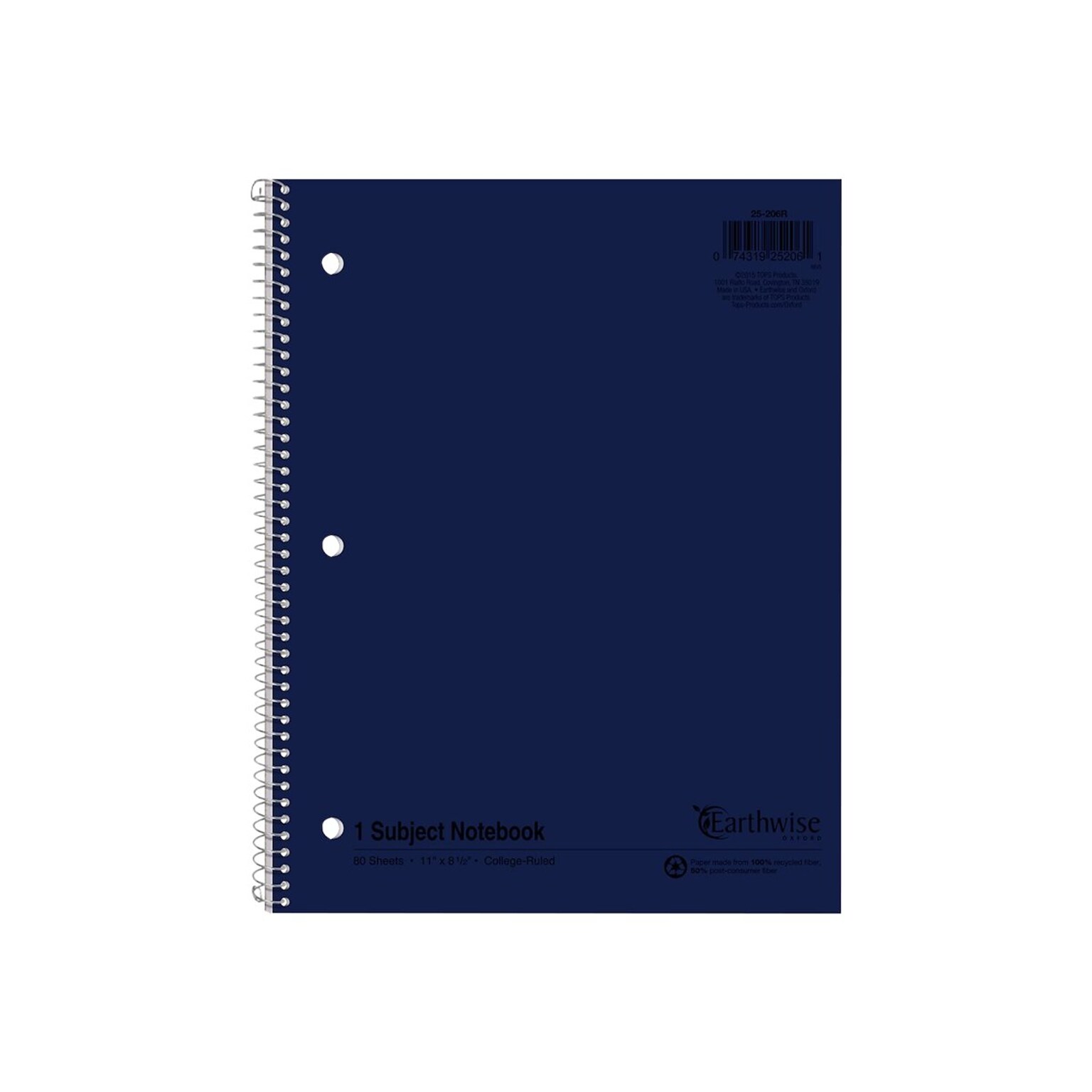 Oxford Earthwise 1-Subject Notebooks, 8.5 x 11, College Ruled, 80 Sheets, Each (25-206R)