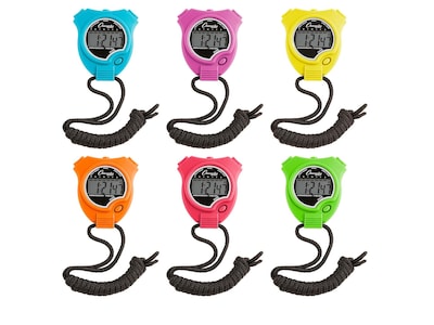 Champion Sports Digital Stopwatches, Assorted Neon Colors, 6/Set (910NSET)