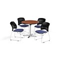 OFM 36 Inch Round Flip Top Cherry Table and Four Colonial Blue Chairs (PKG-BRK-165-0004)