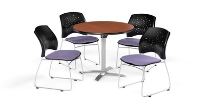 OFM 36 Inch Round Flip Top Cherry Table and Four Lavender Chairs (PKG-BRK-165-0002)