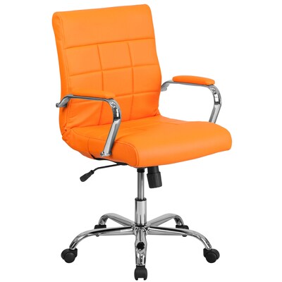 Mid-Back Orange Vinyl Executive Swivel Office Chair with Chrome Arms [GO-2240-ORG-GG]