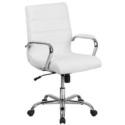 Mid-Back White Leather Executive Swivel Office Chair with Chrome Arms [GO-2286M-WH-GG]