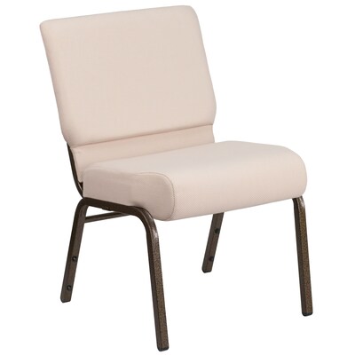 Flash Furniture HERCULES Series 21 Extra Wide Beige Fabric Stacking Church Chair with 4 Thick Seat, Gold Vein Frame