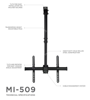 Mount-It! Height Adjustable Ceiling TV Mount Bracket for 32-70" Flat Screens (MI-509L)
