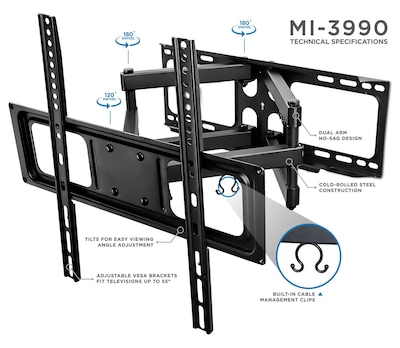 Mount-It! Swivel TV Wall Mount for 32" to 55" Flat Screen TVs with Tilt (MI-3990)