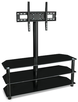 Mount-It! – TV Center Stand – With Mount and Glass Shelves for Audio Video – Black  (MI-863)