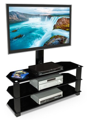 Mount-It! – TV Center Stand – With Mount and Glass Shelves for Audio Video – Black  (MI-863)