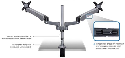 Mount-It! Modular Spring Arm Adjustable Monitor Arm, Up to 27" Monitors, Silver (MI-45116S)