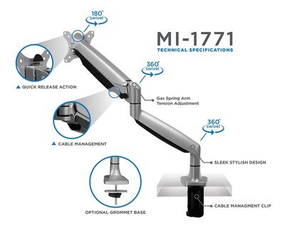 Mount it Display Stands Adjustable Monitor Arm, Up to 32", Silver (MI-1771)