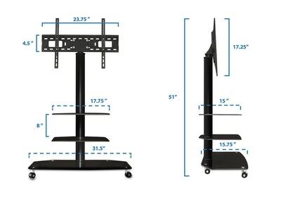 Mount-It! 3-Shelves Mobile TV Stand with Rolling Casters, Black (MI-870)