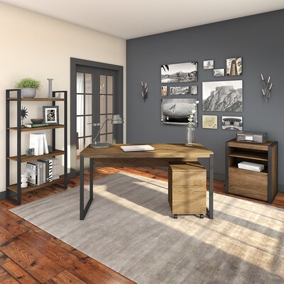 Bush Furniture Latitude 4 Shelf Etagere Bookcase, Rustic Brown Embossed (LAB130RB-03)