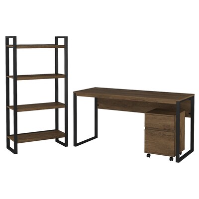 Bush Furniture Latitude 60W Writing Desk with Mobile File Cabinet and Etagere Bookcase, Rustic Brown Embossed (LAT003RB)