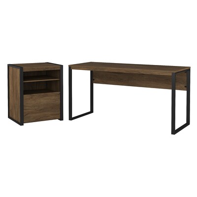 Bush Furniture Latitude 60W Writing Desk with Printer Stand File Cabinet, Rustic Brown Embossed (LAT