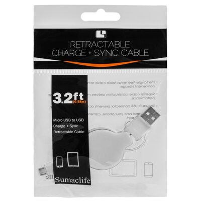 Retractable Micro USB Cable (White, Black, Aqua, Red)