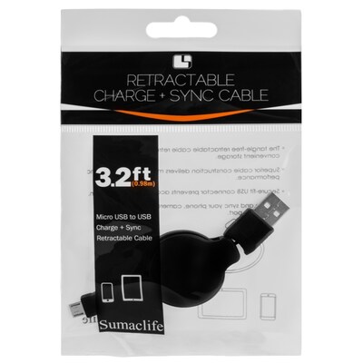 SumacLife Black Retractable USB  Micro USB Sync and Charge Cable