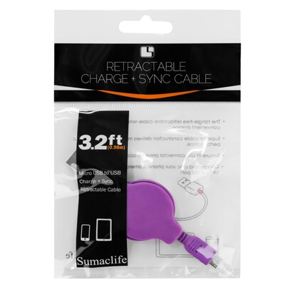 Retractable Micro USB Cable (Purple, Orange, Green,Blue)