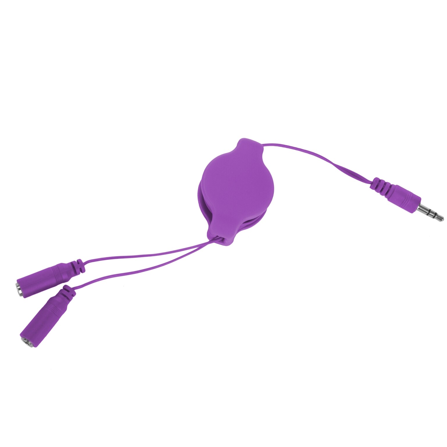 SumacLife Purple Retractable 3.2 FT Headphone Splitter 3.5mm Male to 2 3.5 mm Female Cable