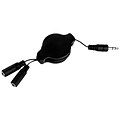 SumacLife Black Retractable 3.2 FT  Headphone Splitter 3.5mm Male to 2 3.5 mm Female Cable