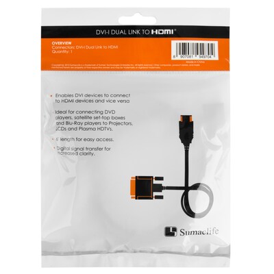 Sumaclife DVI-HDMI Cable 6 ft, Black