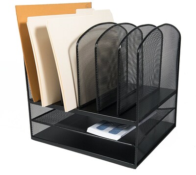 Adir Office Black Mesh Desk Organizer with Two Horizontal and Six Upright Sections