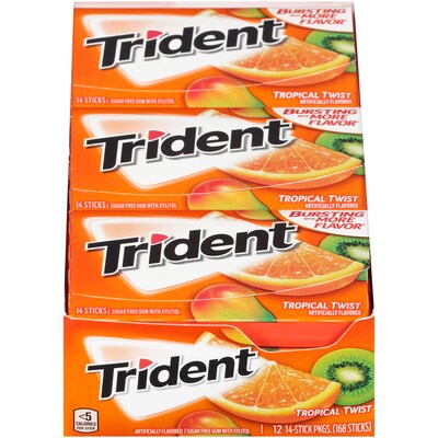 Trident® Sugar-Free Gum, Tropical Twist, 12 Packs/Box (MOZ01110/619580)