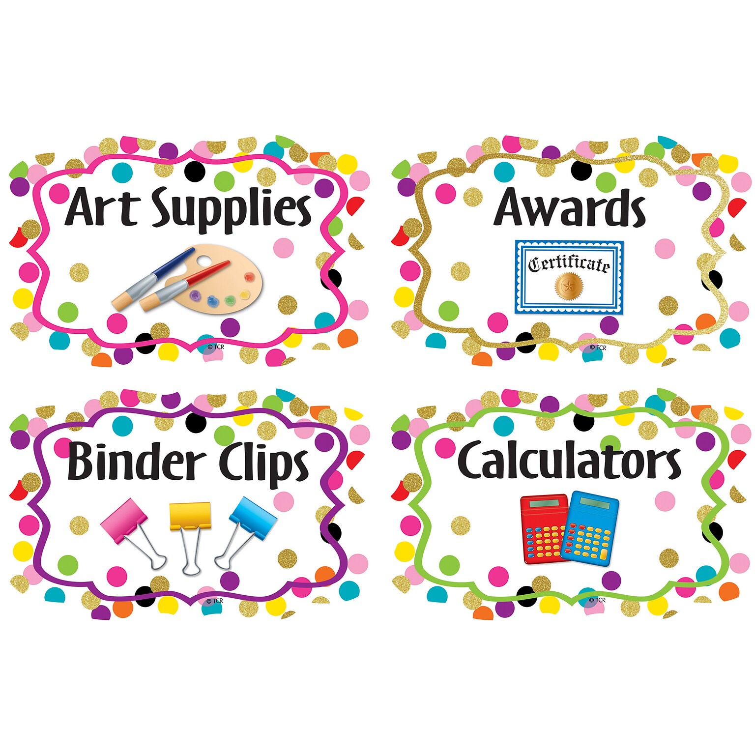 Teacher Created Resources Confetti Supply Labels, 3 Packs, 44 Pieces per Pack (TCR8751BN)