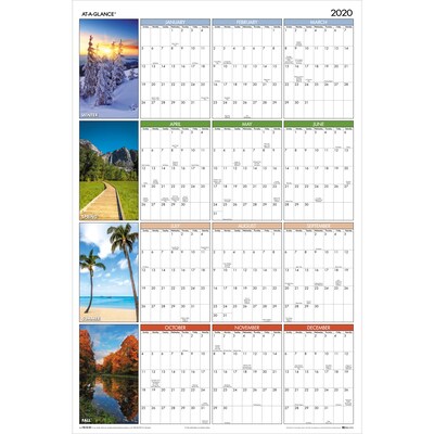 2020 AT-A-GLANCE 36 x 24 Horizontal/Vertical Erasable Yearly Wall Calendar Seasons in Bloom (PA133-20)