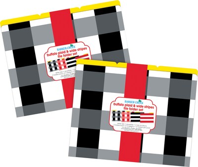 Barker Creek Buffalo Plaid & Wide Stripes Letter-Size File Folders, Multi-Design Set, 24/Set (BC3962)