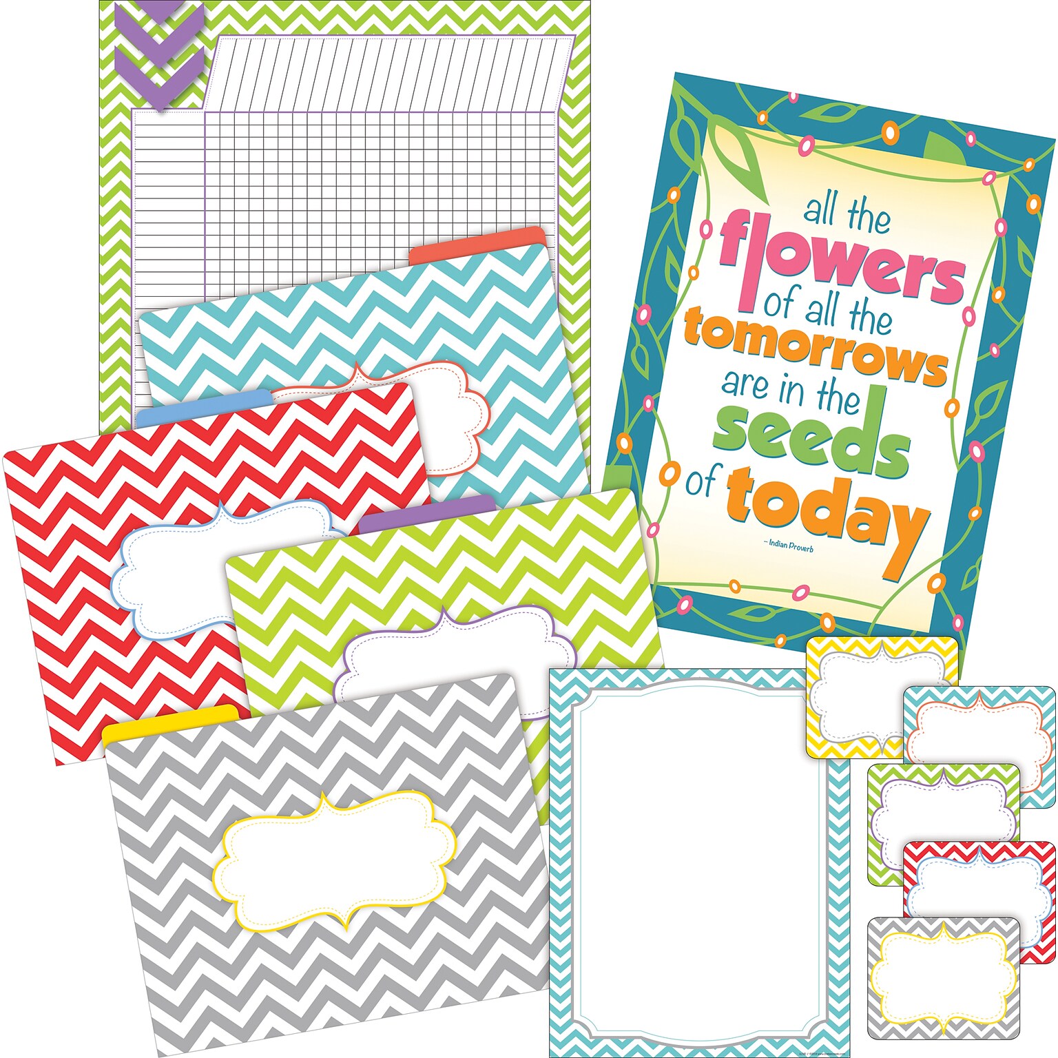 Barker Creek Chevron File Folder Office Set, Assorted, 109/Set (BC6003)