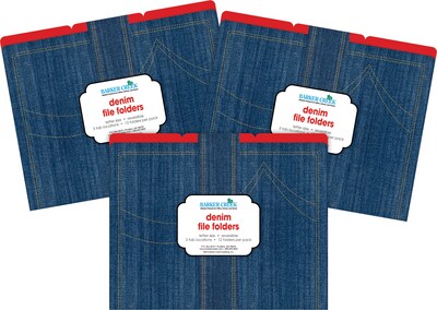 Barker Creek Denim File Folder, 1/3-Cut Tab, Letter Size, Multicolor, 36/Set (BC3915)