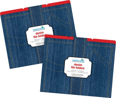 Barker Creek Denim File Folder, 1/3-Cut Tab, Letter Size, Multicolor, 24/Set (BC3942)