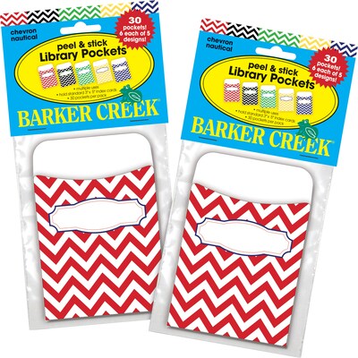 Barker Creek Chevron Nautical Peel & Stick Library Pockets, Multi-Design Set, 60/Set (BC3837)