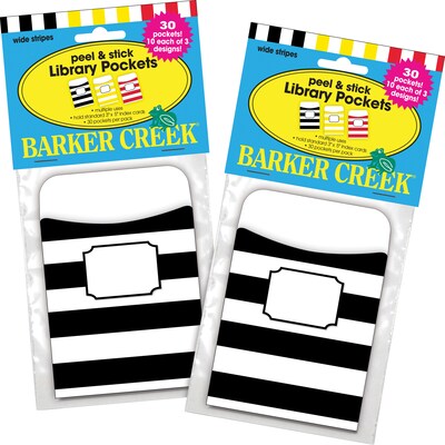 Barker Creek Buffalo Plaid & Wide Stripes Peel & Stick Library Pockets, 5.125 x 3.5, 60/Set (BC384