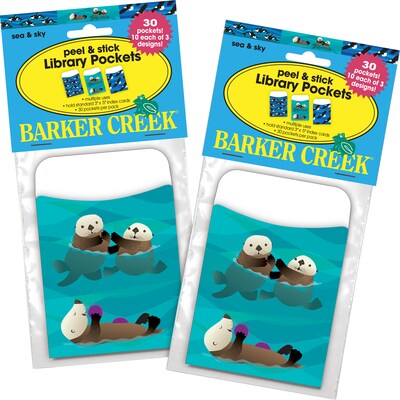 Barker Creek Sea & Sky Peel & Stick Library Pockets, 5.125 x 3.5, 60/Set (BC3898)