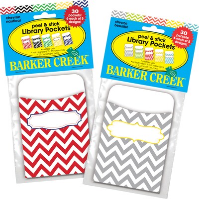 Barker Creek Chevron Peel & Stick Library Pockets, 5.125 x 3.5, 60/Set (BC3852)