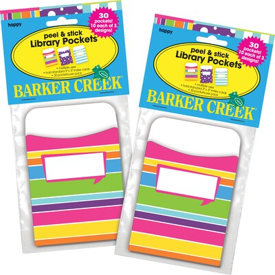 Barker Creek Happy Peel & Stick Library Pockets, Multi-Design Set, 60/Set (BC3839)