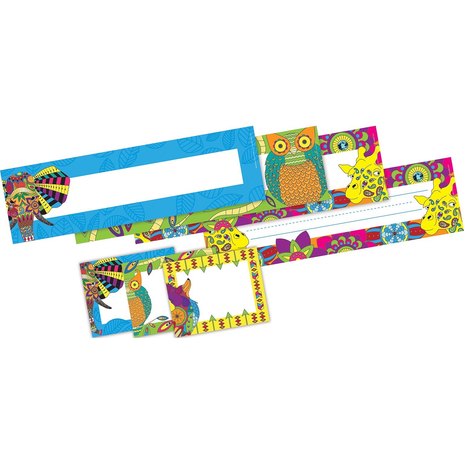 Barker Creek Self-adhesive Bohemian Animals School Name Tags, 12 x 3.5, 81/Set (BC3993)