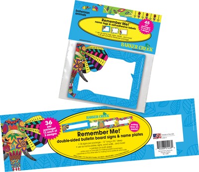 Barker Creek Self-adhesive Bohemian Animals School Name Tags, 12" x 3.5", 81/Set (BC3993)