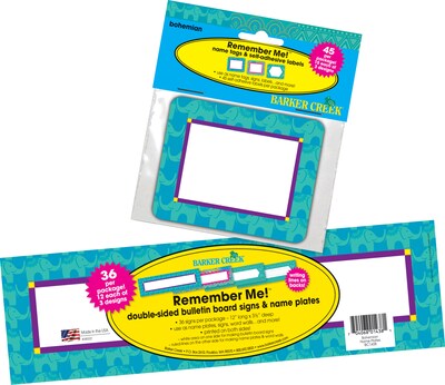 Barker Creek Self-adhesive Bohemian School Name Tags, 12" x 3.5", 81/Set (BC3989)