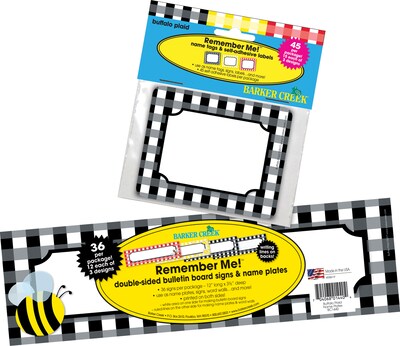 Barker Creek Self-adhesive Buffalo Plaid School Name Tags, 12" x 3.5", 81/Set (BC3990)