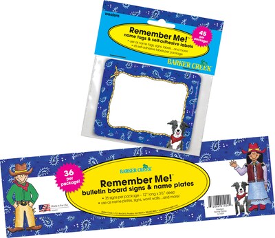 Barker Creek Self-adhesive Western School Name Tags, 12" x 3.5", 81/Set (BC3969)