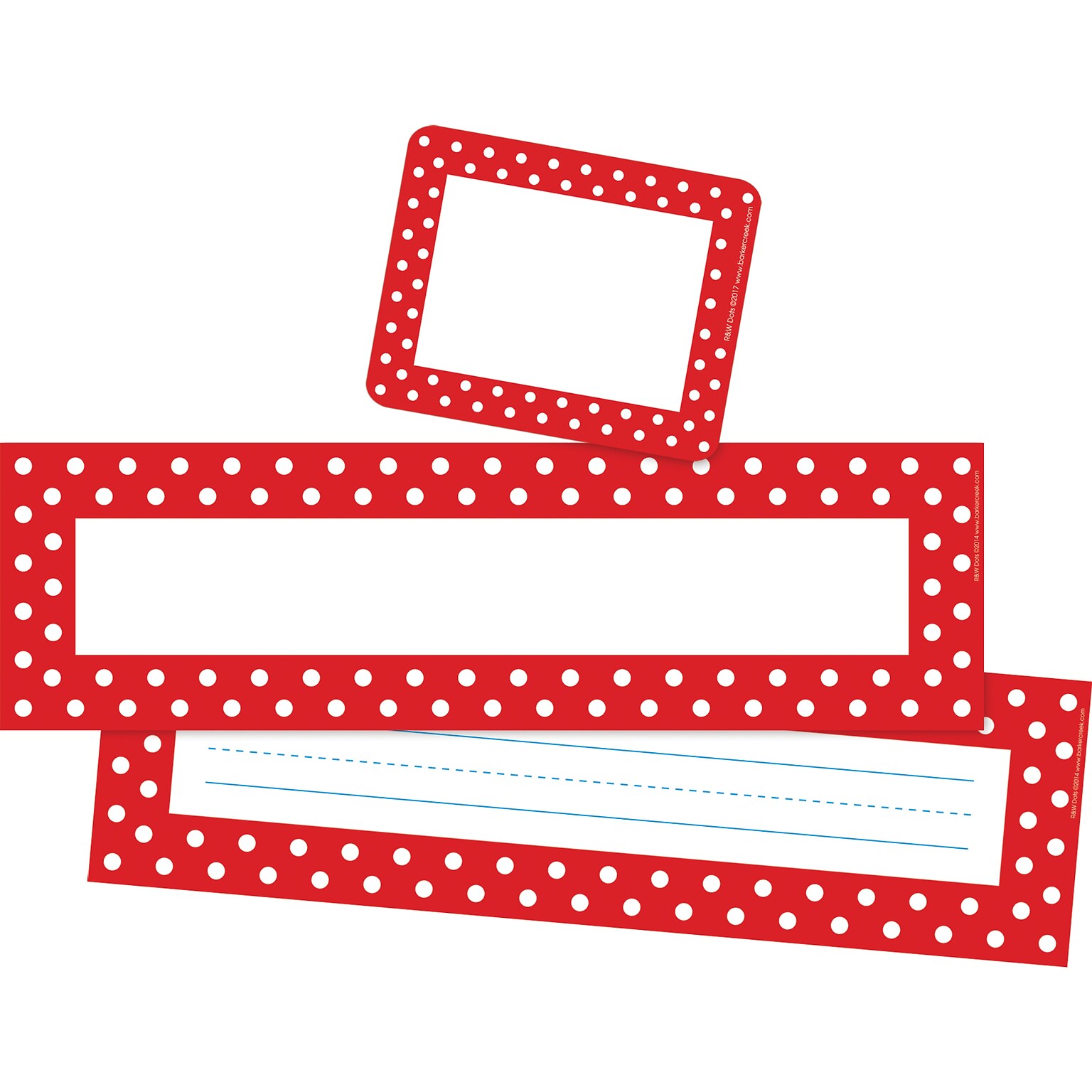 Barker Creek Self-adhesive Red & White Dots School Name Tags, 12 x 3.5, 81/Set (BC3985)