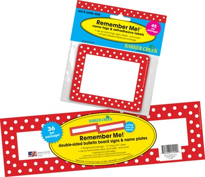 Barker Creek Self-adhesive Red & White Dots School Name Tags, 12" x 3.5", 81/Set (BC3985)