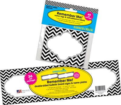 Barker Creek Self-adhesive Black Chevron School Name Tags, 12" x 3.5", 81/Set (BC3984)