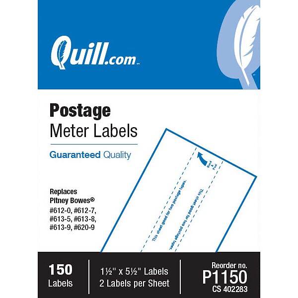 Quill Brand® Postage Meter Self-Adhesive Labels, 1-1/2 x 5-1/2, White, 2 Labels/Sheet, 75 Sheets/Pack (P1150)