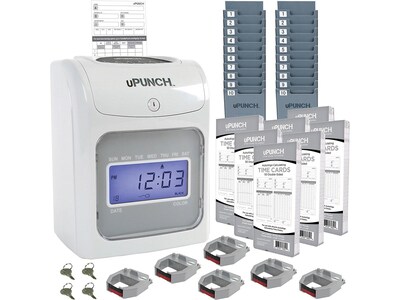 uPunch Electronic Calculating Bundle Punch Card Time Clock System, Gray/Beige (UB2000)
