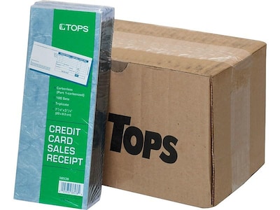 TOPS Credit Card Sales 3-Part Carbonless Receipts, 3.25L x 7.88W, 100 Sets/Book, 5/Carton (38538CT