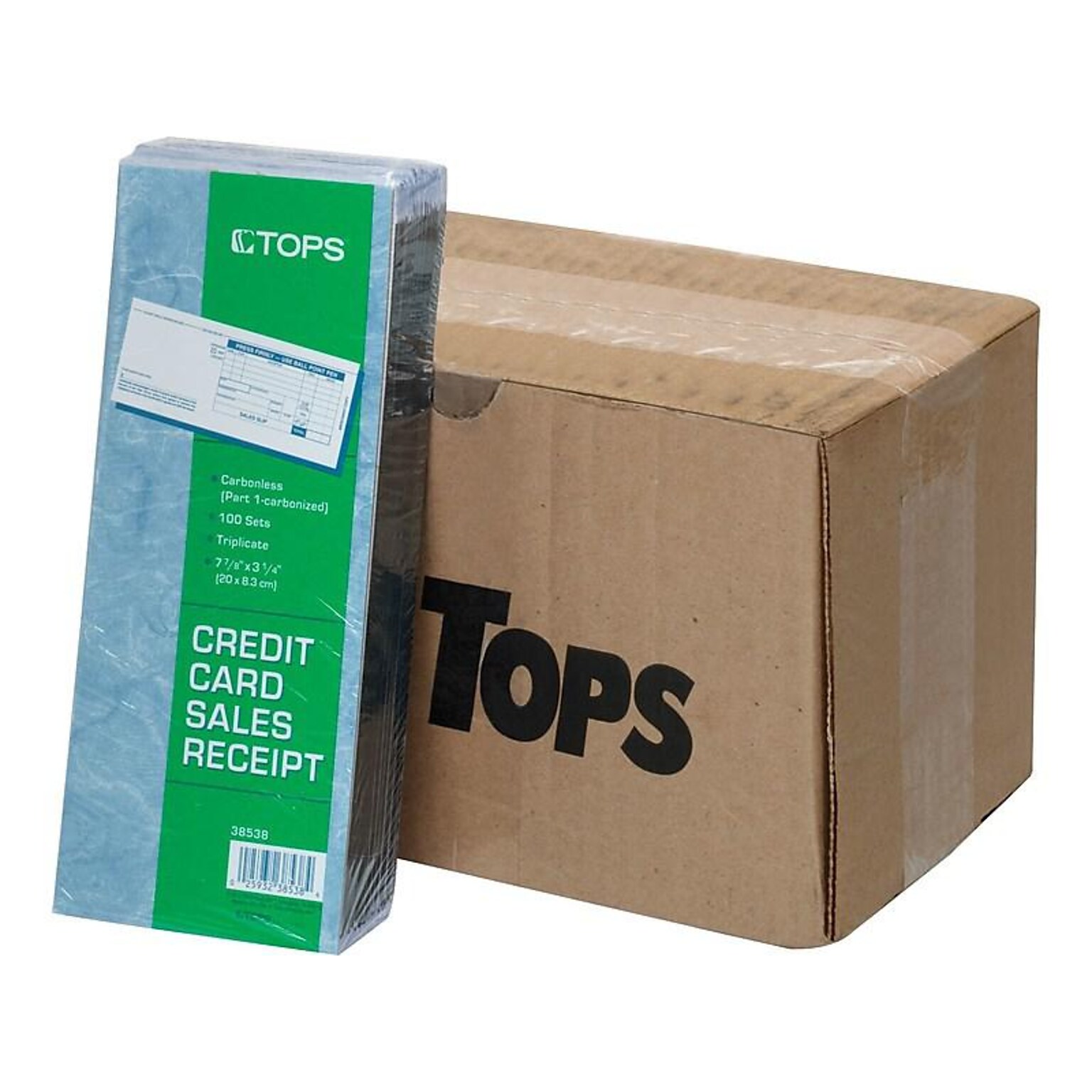 TOPS Credit Card Sales 3-Part Carbonless Receipts, 3.25L x 7.88W, 100 Sets/Book, 5/Carton (38538CT)