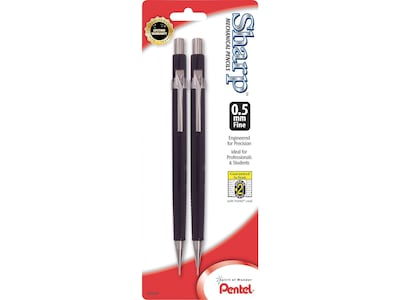 Pentel Sharp Mechanical Pencil, 0.5mm, #2 Medium Lead, 2/Pack (P205BP2-K6)