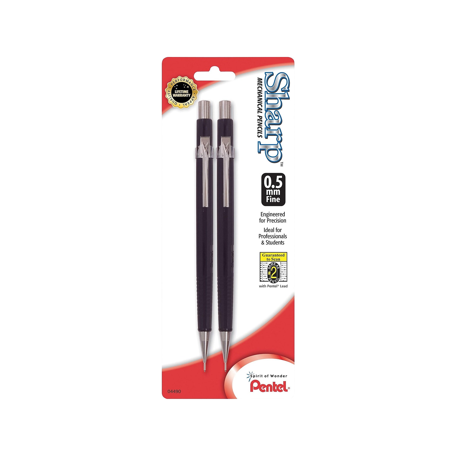 Pentel Sharp Mechanical Pencil, 0.5mm, #2 Medium Lead, 2/Pack (P205BP2-K6)